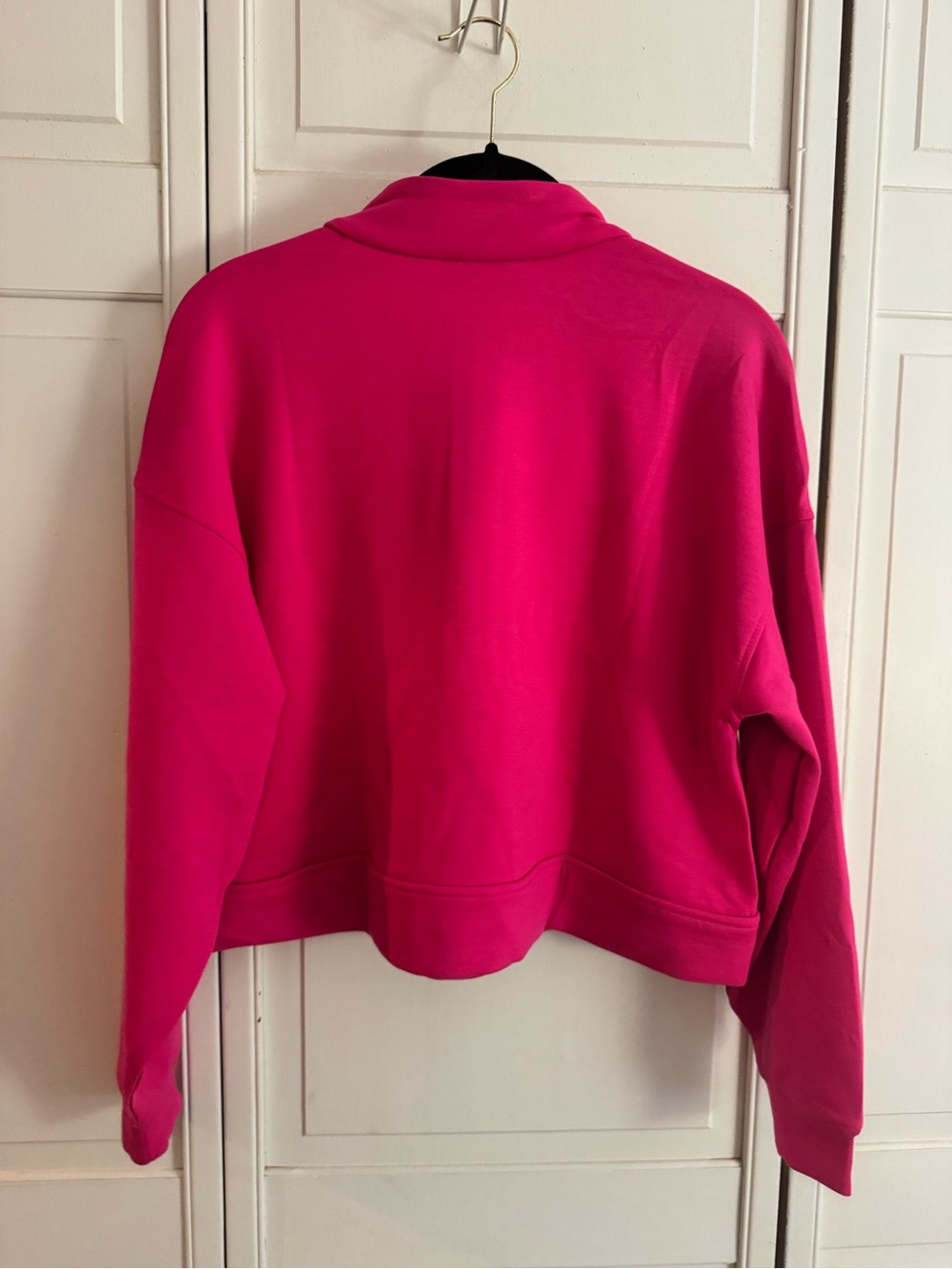 Zenana Bright Pink Half-Scuba Zip Pullover Sweatshirt - Picture 2 of 3